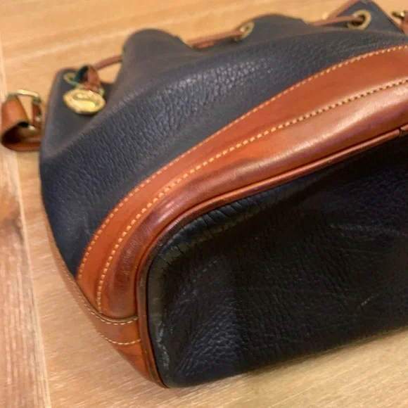 Dooney & Bourke Dark Blue and Brown Leather Draw String Bag - Picture 8 of 13